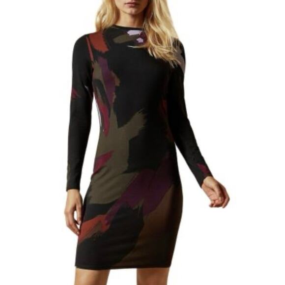 Ted Baker Lauryy Sapphire Abstract Print Bodycon Dress Ted Size 3 (UK 12/US 8) - Picture 1 of 11